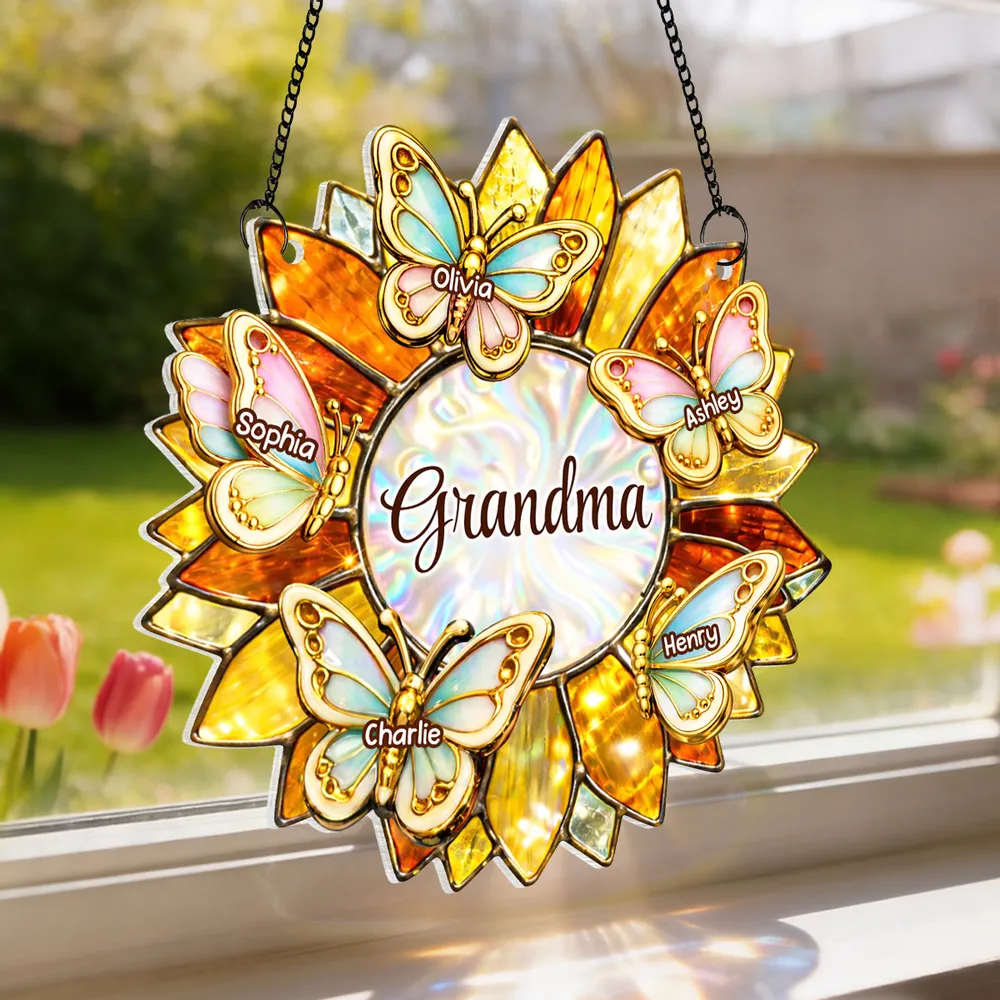 Grandma Sunflower Acrylic Suncatcher Ornament With Butterflies, A Sweet Personalized Gift That Lights Up Her Window - Image 7