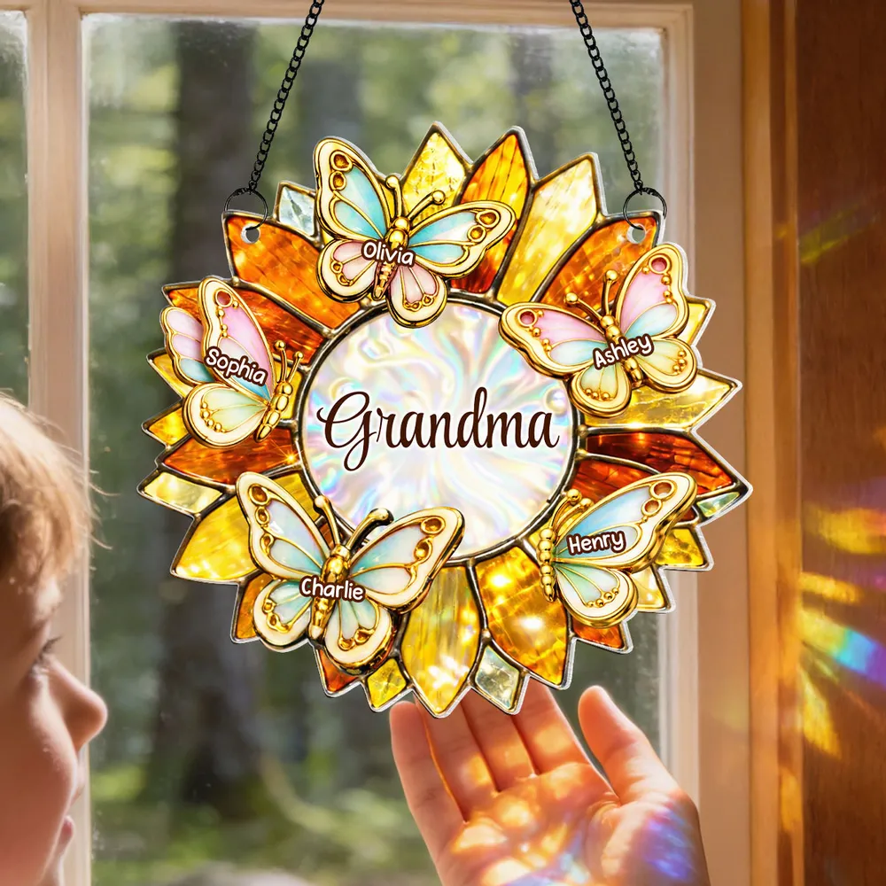Grandma Sunflower Acrylic Suncatcher Ornament With Butterflies, A Sweet Personalized Gift That Lights Up Her Window - Image 8