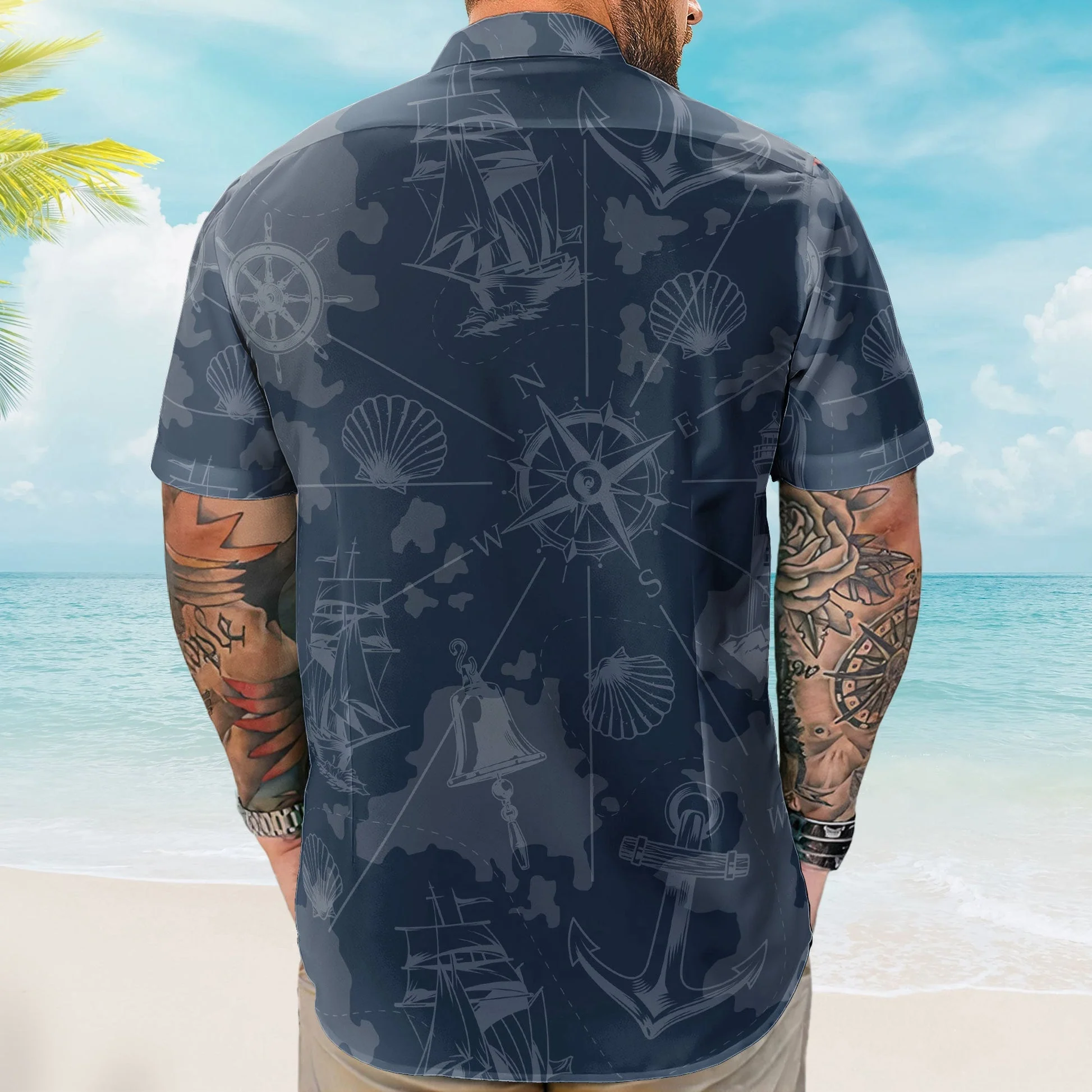 Personalized Nautical Flag Hawaiian Shirt, Ocean-Inspired Beach Outfit With Custom Print, Unique Gift For Vacation Style - Image 3