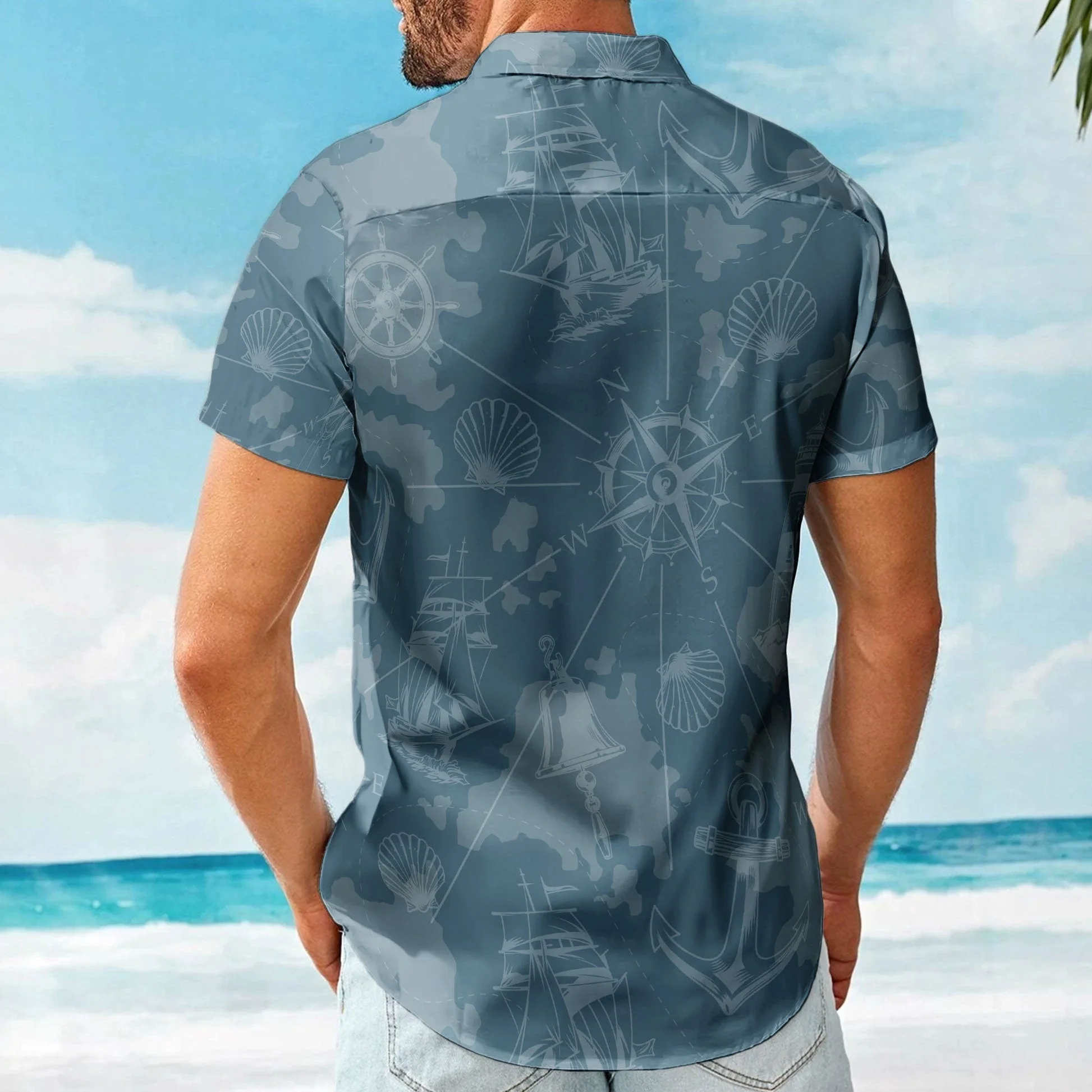 Personalized Nautical Flag Hawaiian Shirt, Ocean-Inspired Beach Outfit With Custom Print, Unique Gift For Vacation Style - Image 5