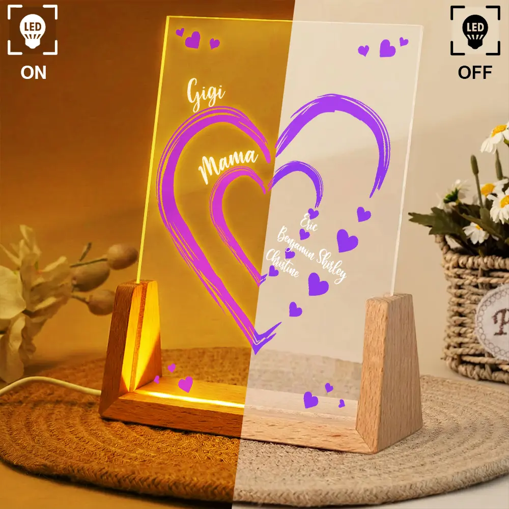 Personalized LED Light Frame with Heart Design for Grandma and Mom - Cozy Night Glow, Unique Family Gift - Image 3