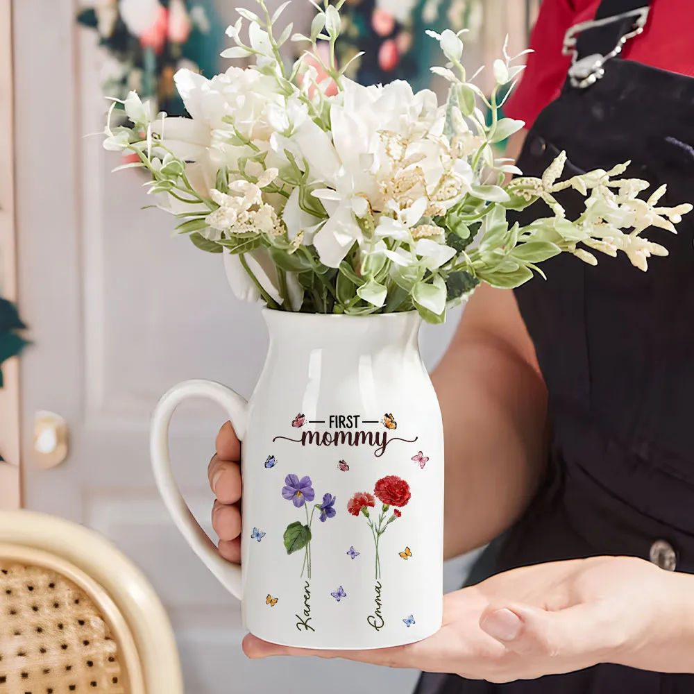 Personalized Handled Vase First Mom Now Grandma Floral Butterfly Design - Unique Gift for Mom or Grandma with Heartfelt Message - Image 3