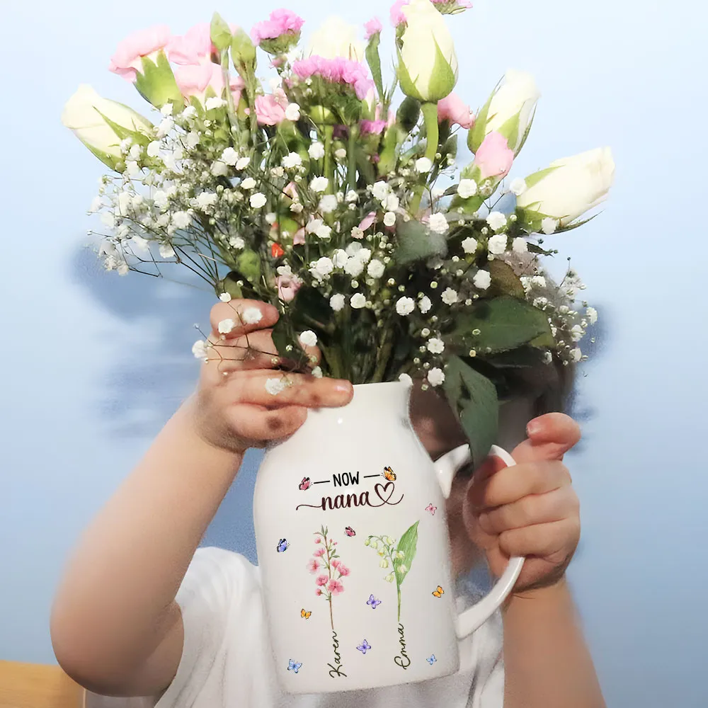 Personalized Handled Vase First Mom Now Grandma Floral Butterfly Design - Unique Gift for Mom or Grandma with Heartfelt Message - Image 4