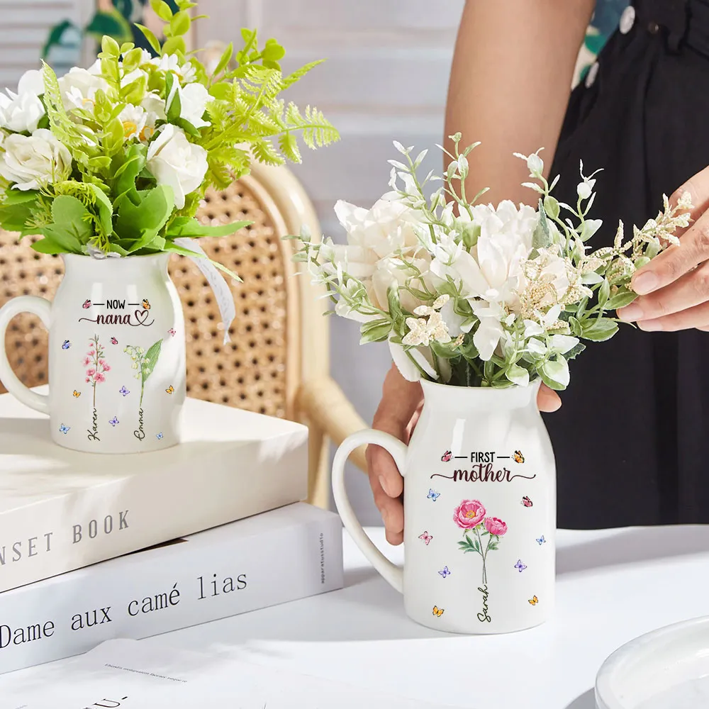Personalized Handled Vase First Mom Now Grandma Floral Butterfly Design - Unique Gift for Mom or Grandma with Heartfelt Message - Image 5