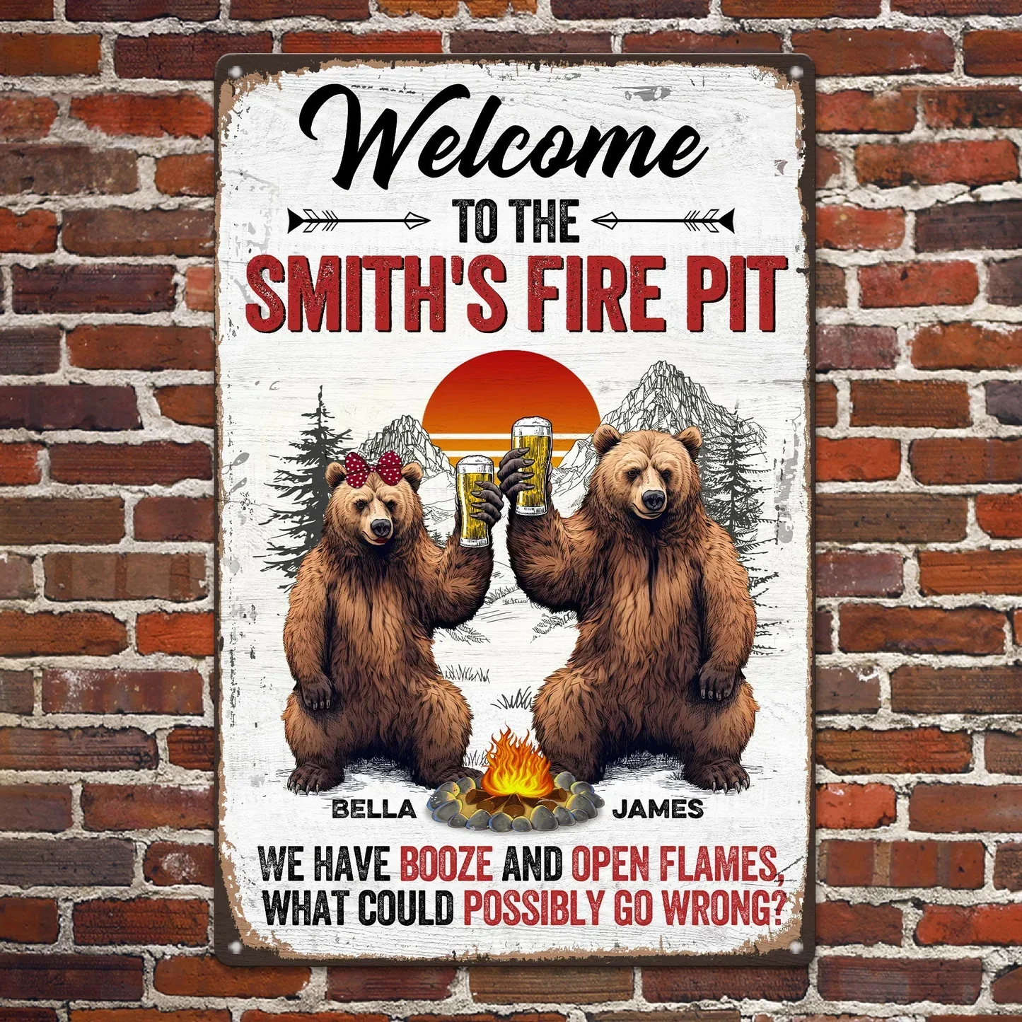 Personalized Rectangular Iron Sign for the Fire Pit - Funny Welcome Bear Toast Outdoor Decor, Unique Gift - Image 3