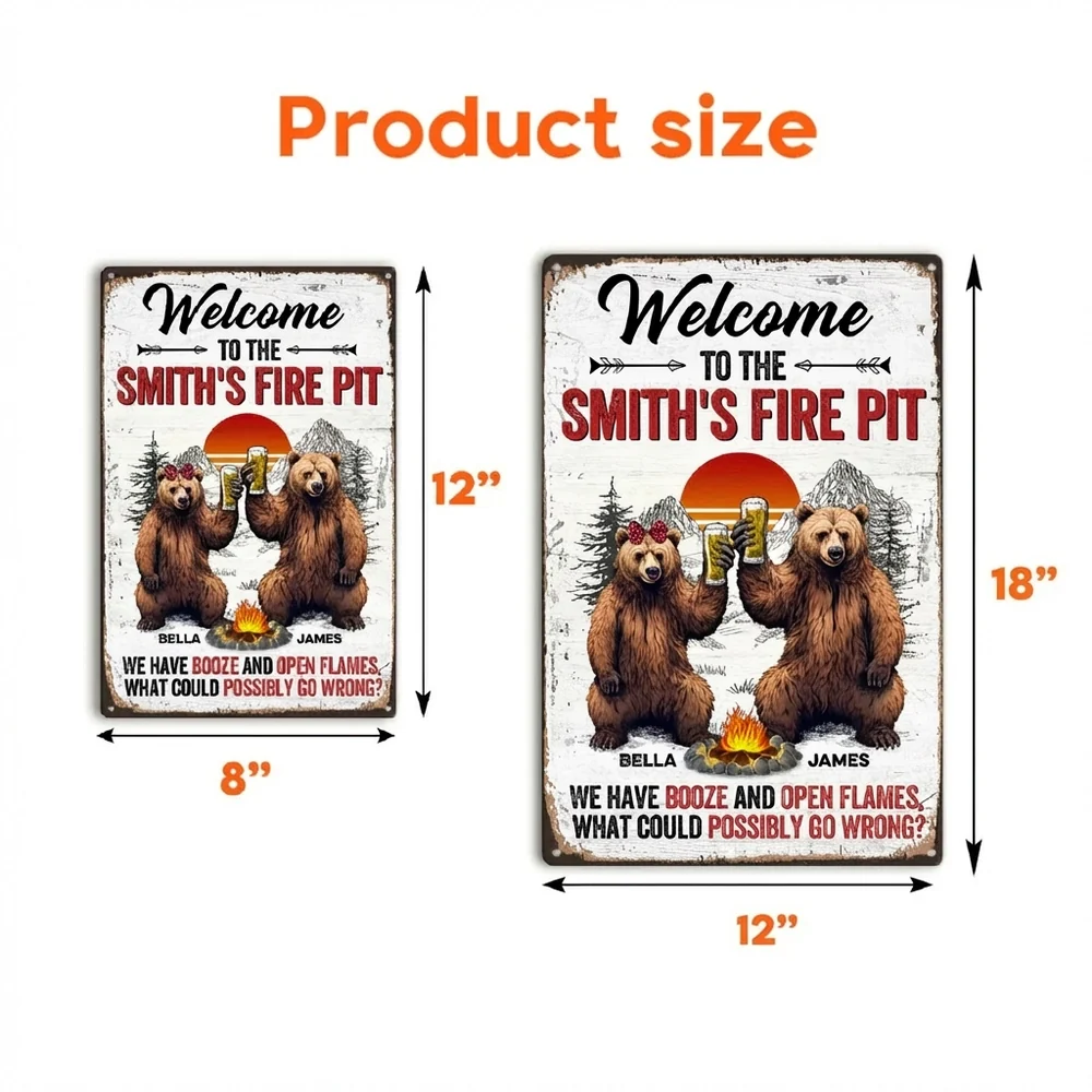 Personalized Rectangular Iron Sign for the Fire Pit - Funny Welcome Bear Toast Outdoor Decor, Unique Gift - Image 4