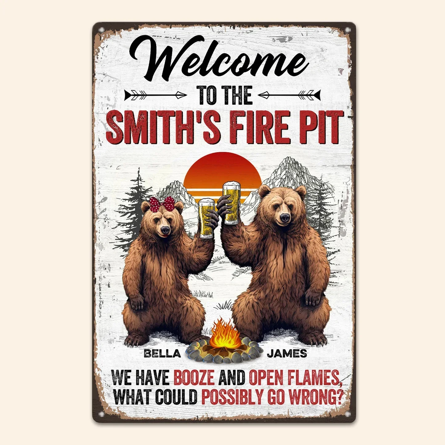 Personalized Rectangular Iron Sign for the Fire Pit - Funny Welcome Bear Toast Outdoor Decor, Unique Gift - Image 5