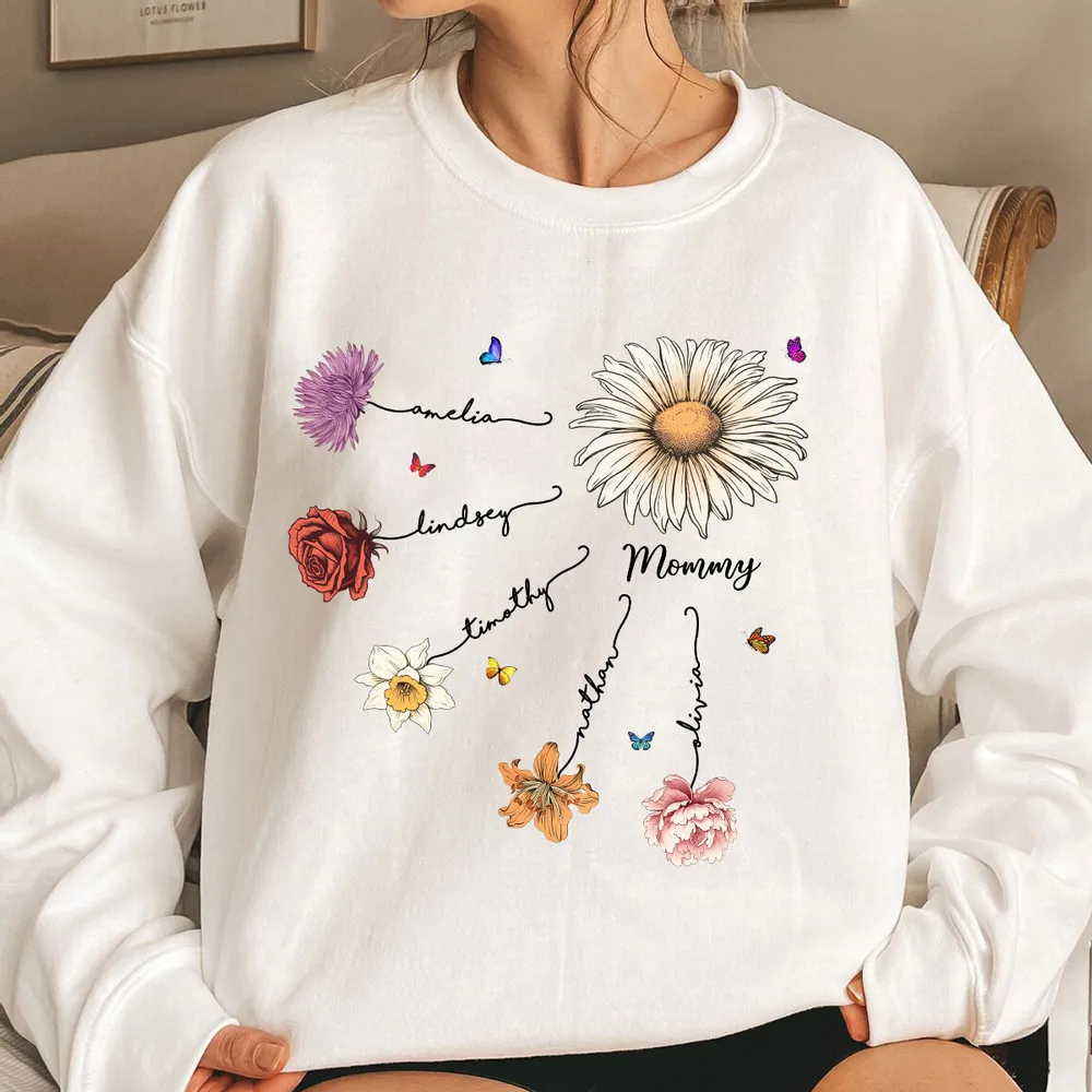 Personalized Birth Flower Grandma Classic Tee, Custom Names Floral Shirt, Unique Mother's Day Gift - Image 3