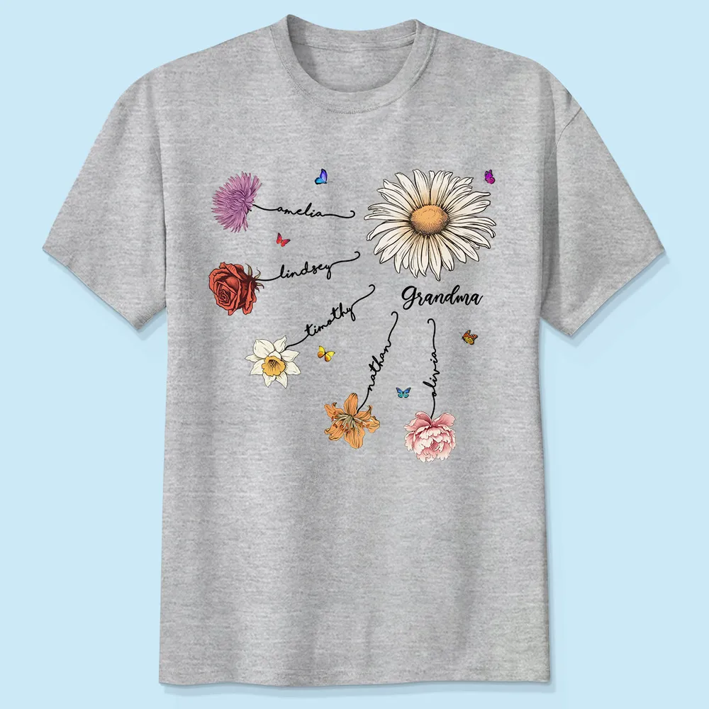 Personalized Birth Flower Grandma Classic Tee, Custom Names Floral Shirt, Unique Mother's Day Gift - Image 4