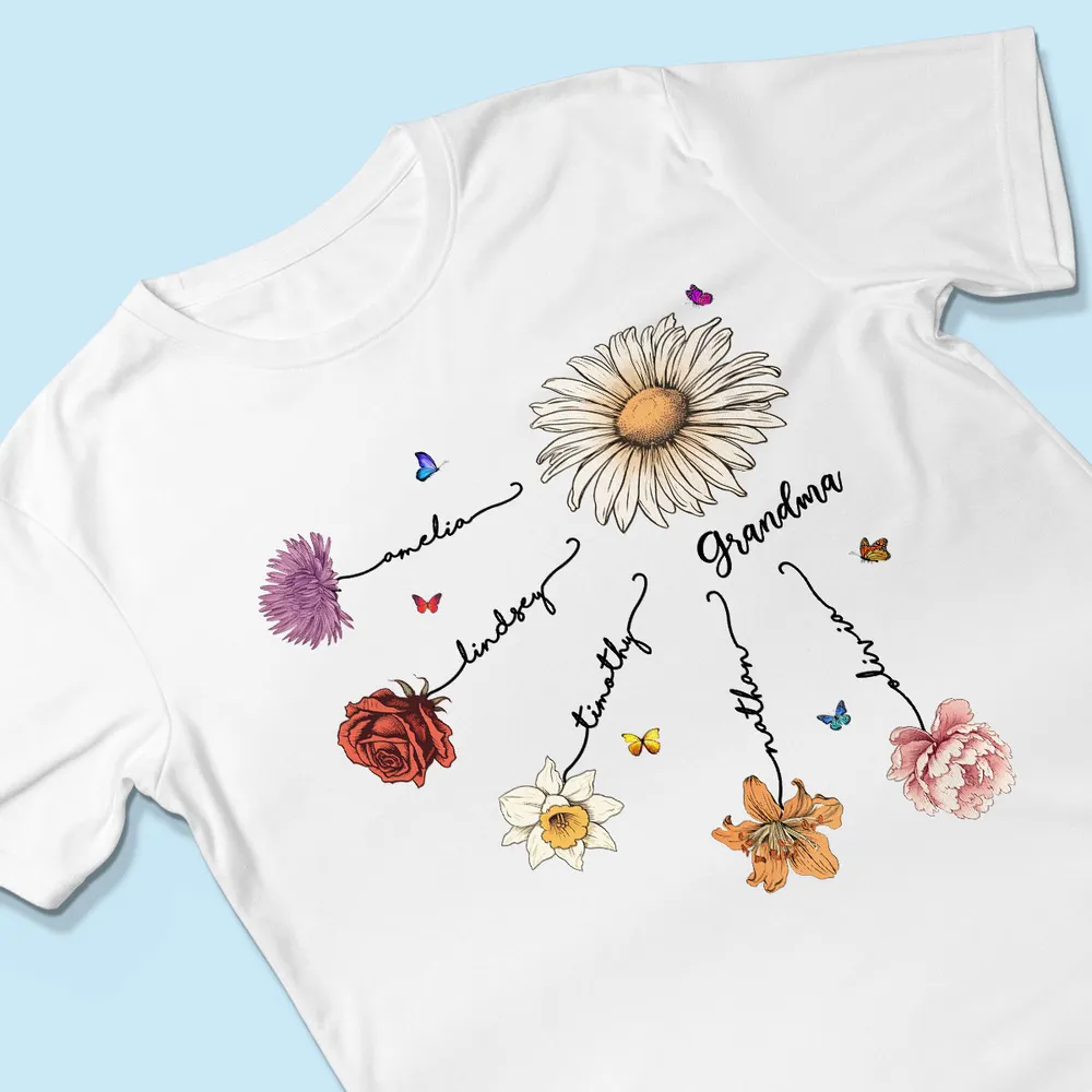 Personalized Birth Flower Grandma Classic Tee, Custom Names Floral Shirt, Unique Mother's Day Gift - Image 5
