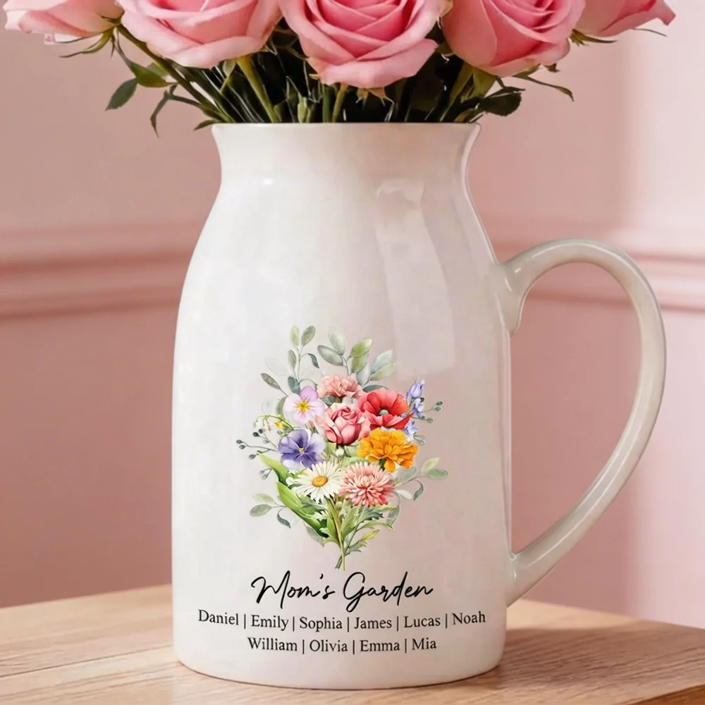 Personalized Handled Vase with Floral Bouquet Design for Dining Table or Entryway, Unique Gift for Mom - Image 4
