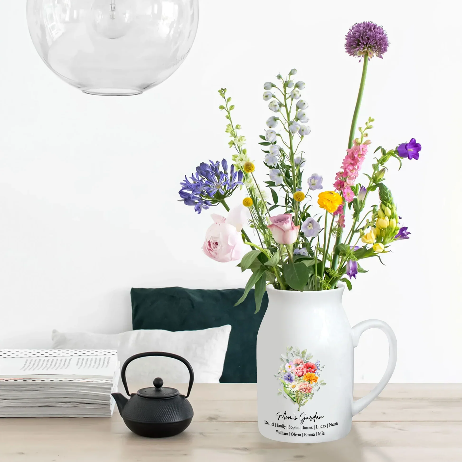Personalized Handled Vase with Floral Bouquet Design for Dining Table or Entryway, Unique Gift for Mom - Image 5