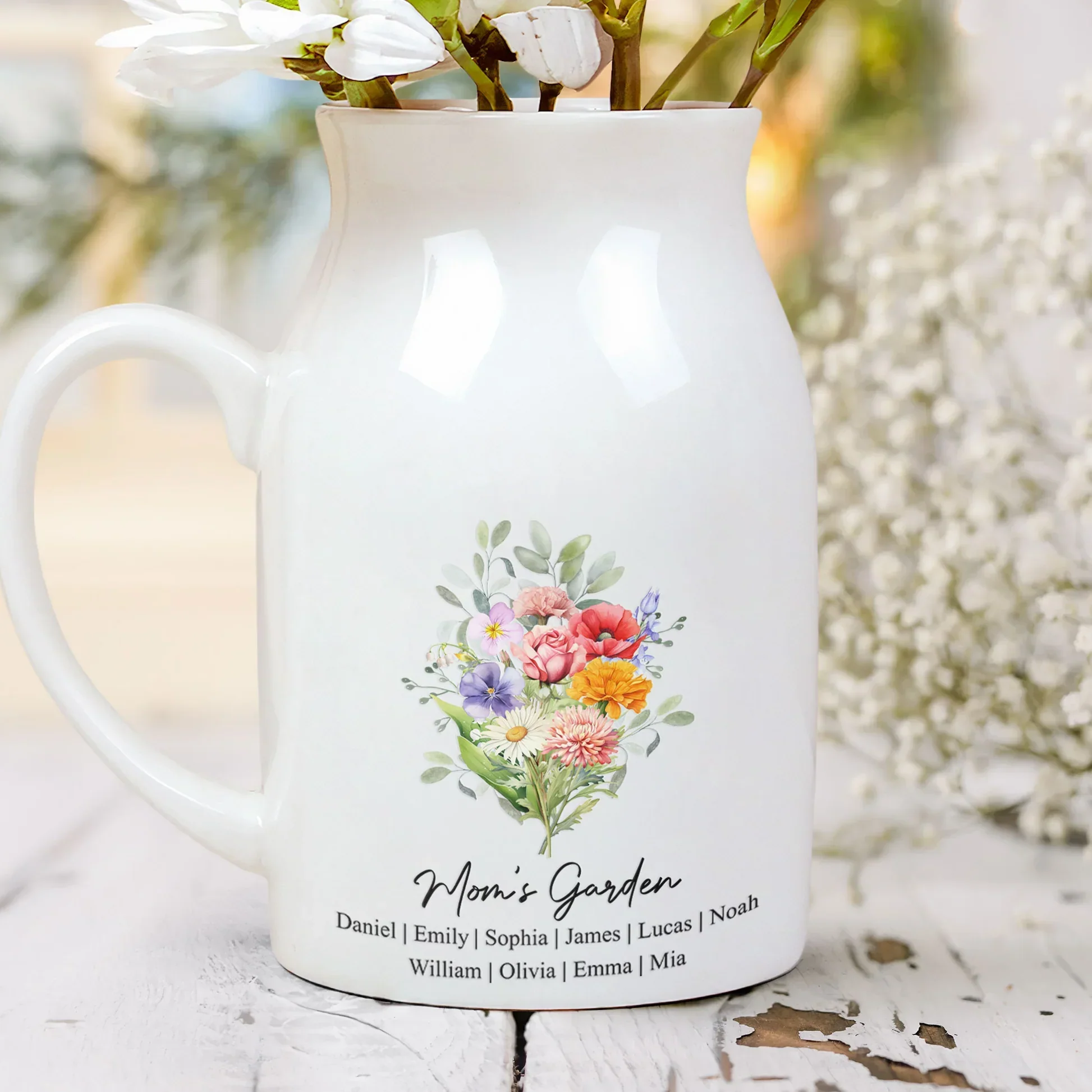 Personalized Handled Vase with Floral Bouquet Design for Dining Table or Entryway, Unique Gift for Mom - Image 6