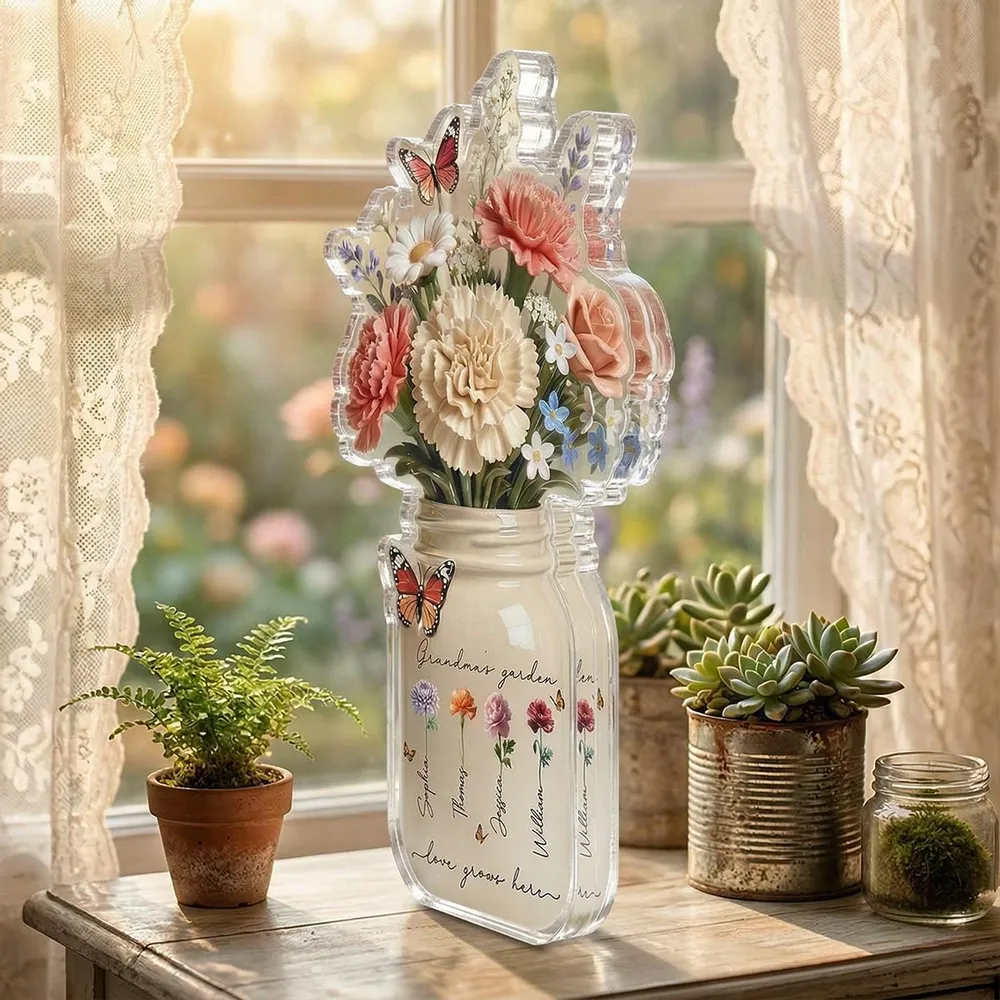 Personalized Shaped Acrylic Block Plaque Grandma's Garden Flower Jar for Shelf Decor, Unique Mother's Day Gift for Grandma - Image 3