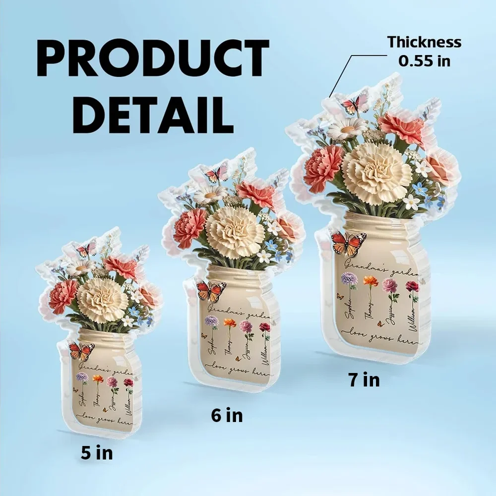 Personalized Shaped Acrylic Block Plaque Grandma's Garden Flower Jar for Shelf Decor, Unique Mother's Day Gift for Grandma - Image 4