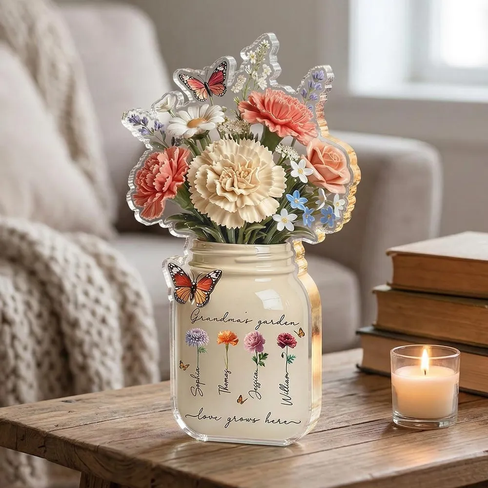 Personalized Shaped Acrylic Block Plaque Grandma's Garden Flower Jar for Shelf Decor, Unique Mother's Day Gift for Grandma - Image 6