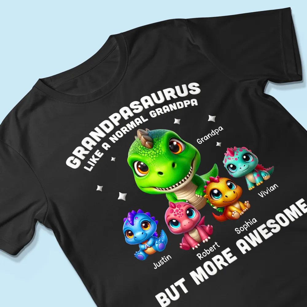Personalized Grandpasaurus Classic Tee With Cute Dinosaur Characters, Funny Grandpa Gift For Father's Day - Image 4