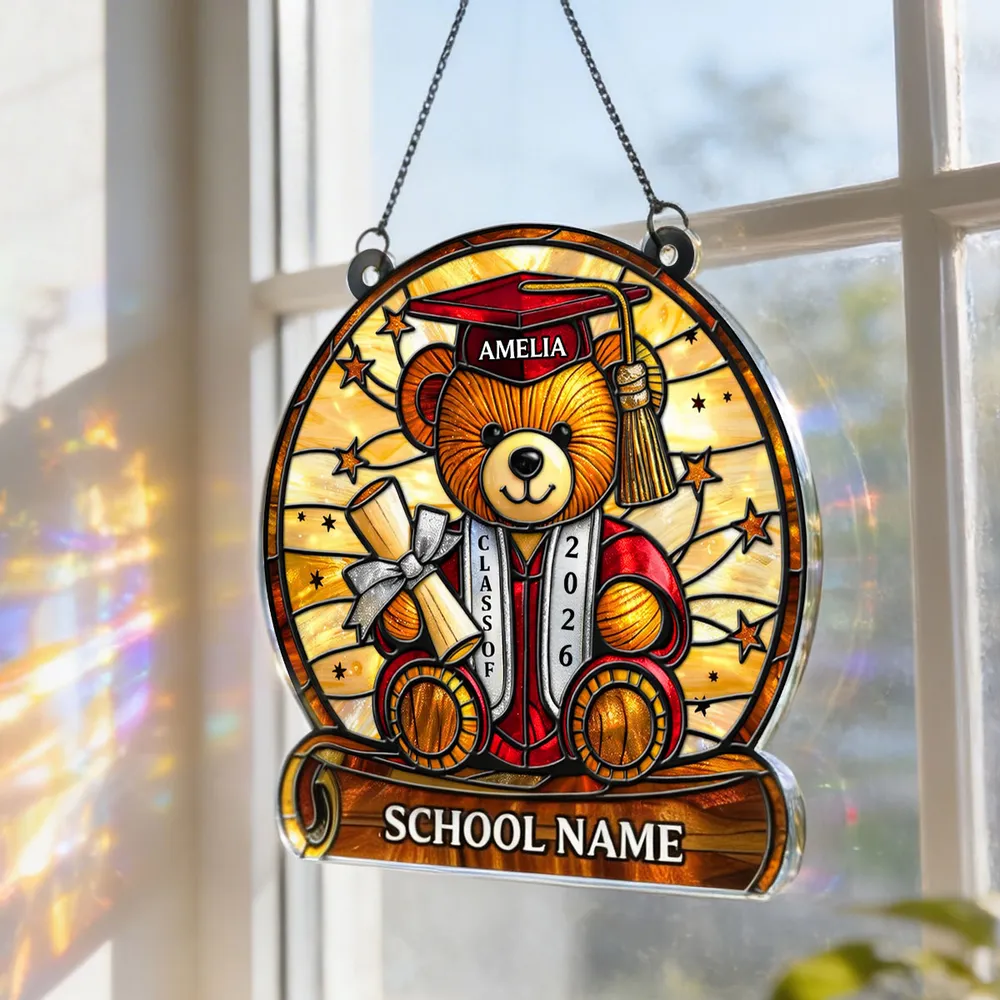 Stained Glass Style Graduation Teddy Bear Acrylic Suncatcher Ornament, Sweet Window Keepsake Gift for a Proud Grad - Image 7