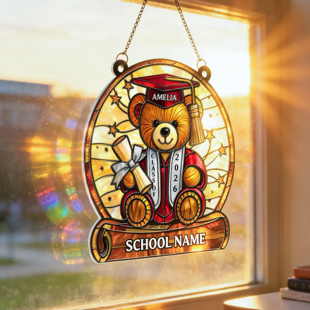 Stained Glass Style Graduation Teddy Bear Acrylic Suncatcher Ornament, Sweet Window Keepsake Gift for a Proud Grad - Image 8