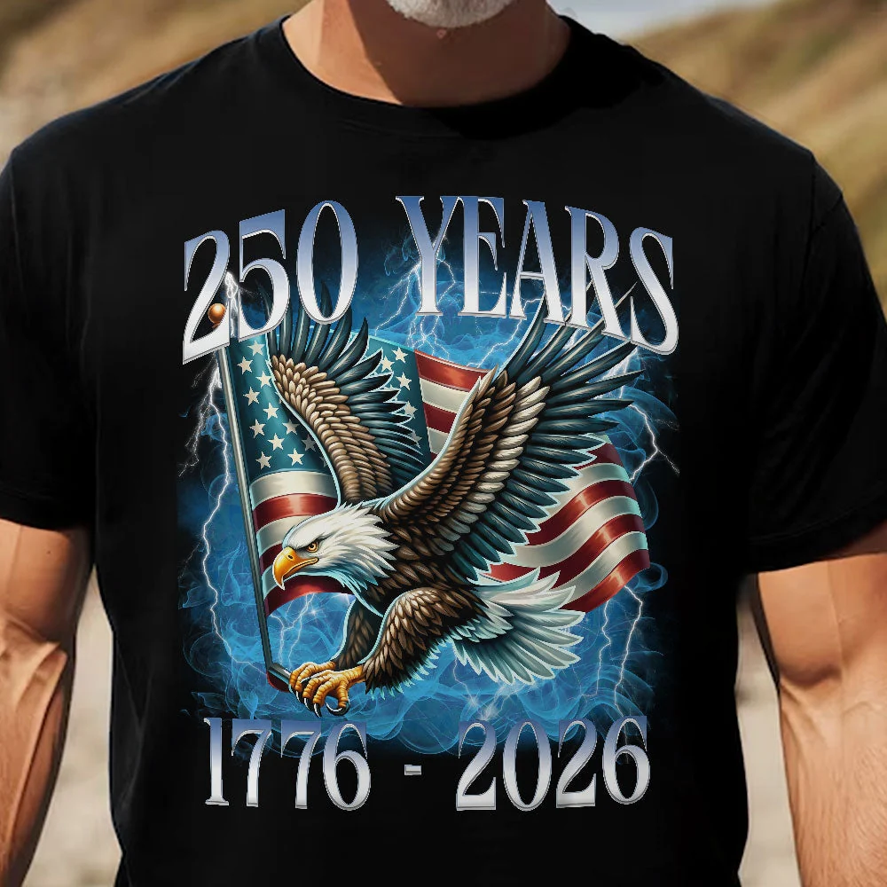 250 Years Patriotic Eagle Over American Flag Classic Tee, Bold Lightning Art, Unique Creative Gift for Proud Americans - Image 4