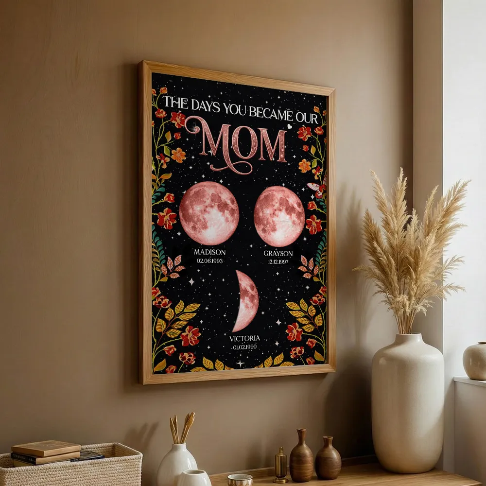 Personalized Mom Moon Phase Floral Poster Wall Art, Starry Night Modern Look, Unique Gift for Mom or Grandma - Image 3