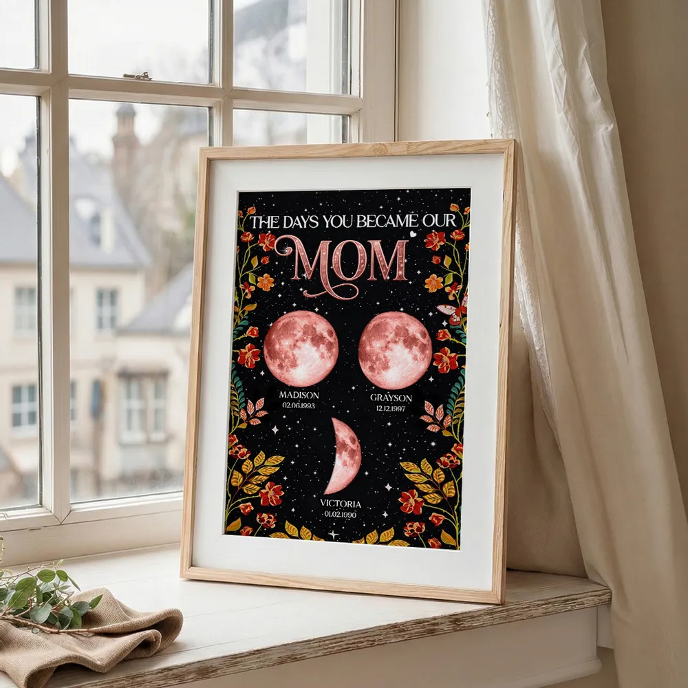 Personalized Mom Moon Phase Floral Poster Wall Art, Starry Night Modern Look, Unique Gift for Mom or Grandma - Image 5