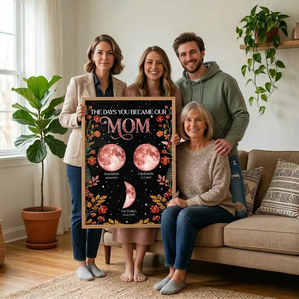 Personalized Mom Moon Phase Floral Poster Wall Art, Starry Night Modern Look, Unique Gift for Mom or Grandma - Image 7