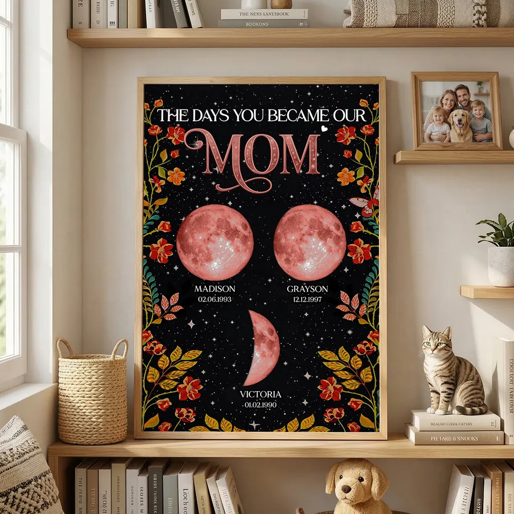 Personalized Mom Moon Phase Floral Poster Wall Art, Starry Night Modern Look, Unique Gift for Mom or Grandma - Image 8