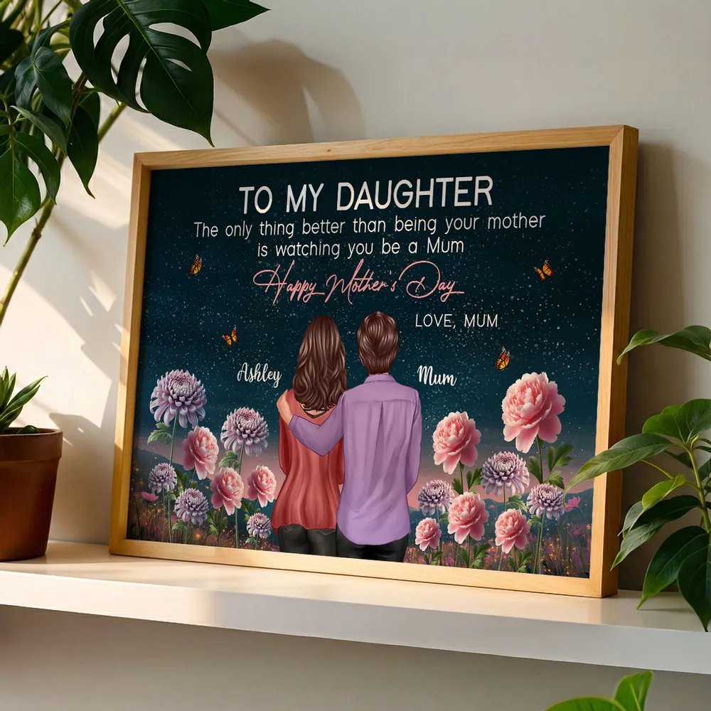 Custom Mother to Daughter Poster, Floral Night Landscape with Warm Message, Unique Creative Gift for Mom - Image 3