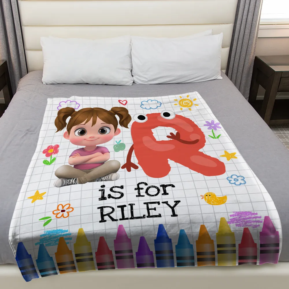 Cute Cartoon Baby Holding Big Letter Fleece Blanket, Personalized Nursery Throw For Snuggles & Smiles, Thoughtful Gift - Image 4