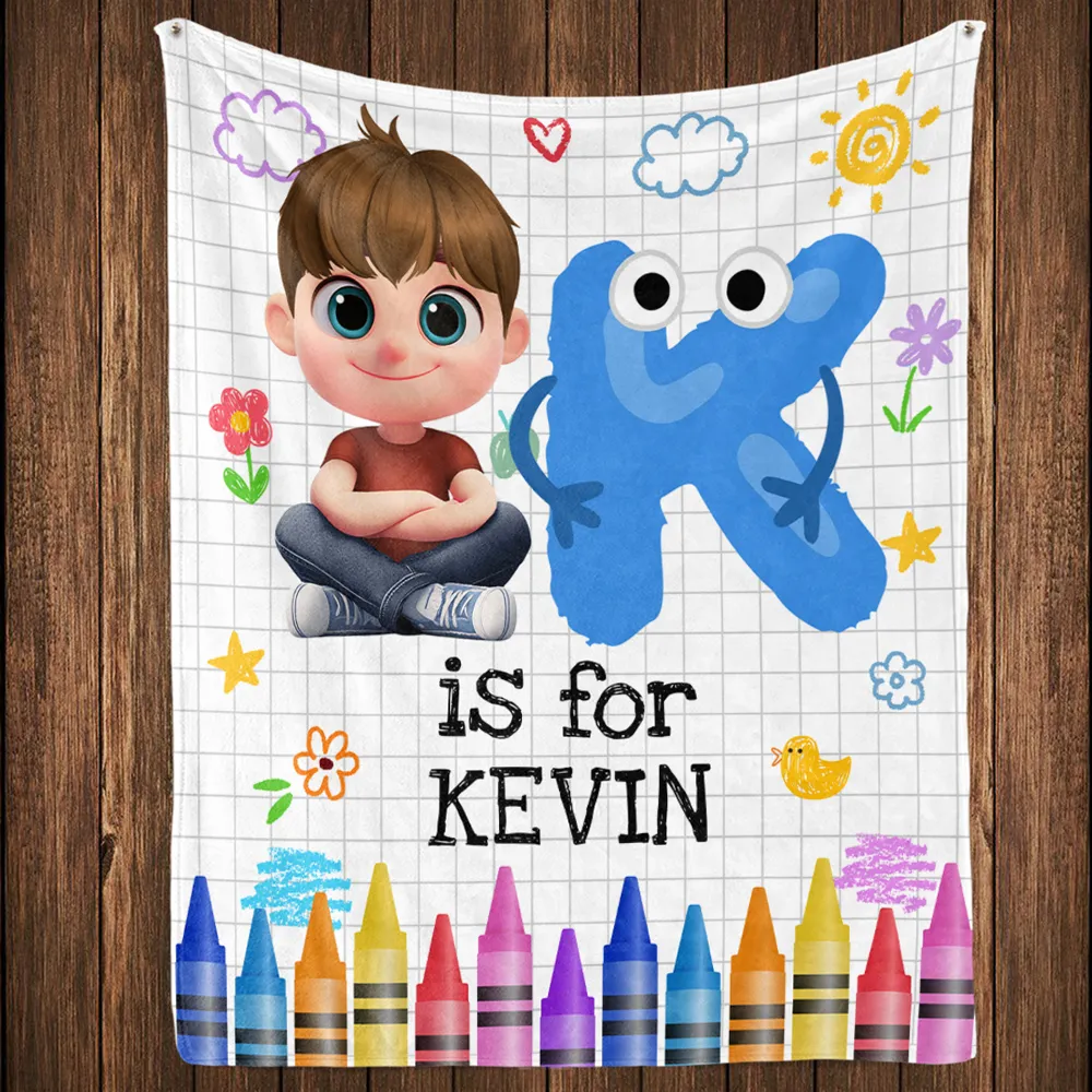 Cute Cartoon Baby Holding Big Letter Fleece Blanket, Personalized Nursery Throw For Snuggles & Smiles, Thoughtful Gift - Image 5