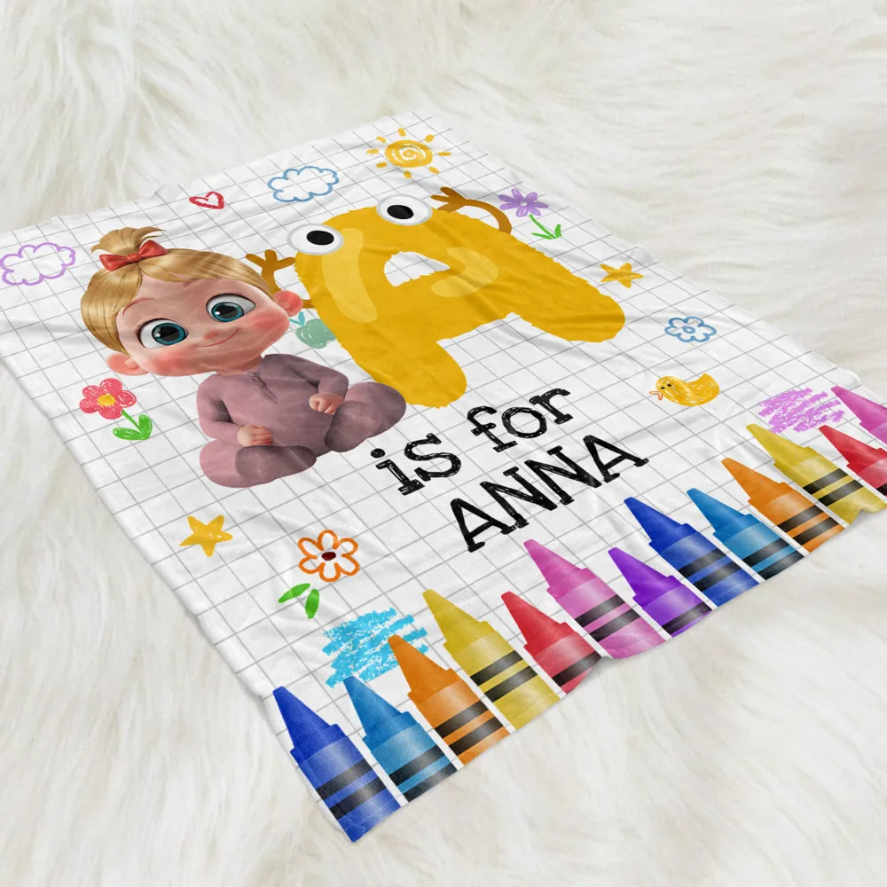 Cute Cartoon Baby Holding Big Letter Fleece Blanket, Personalized Nursery Throw For Snuggles & Smiles, Thoughtful Gift - Image 6