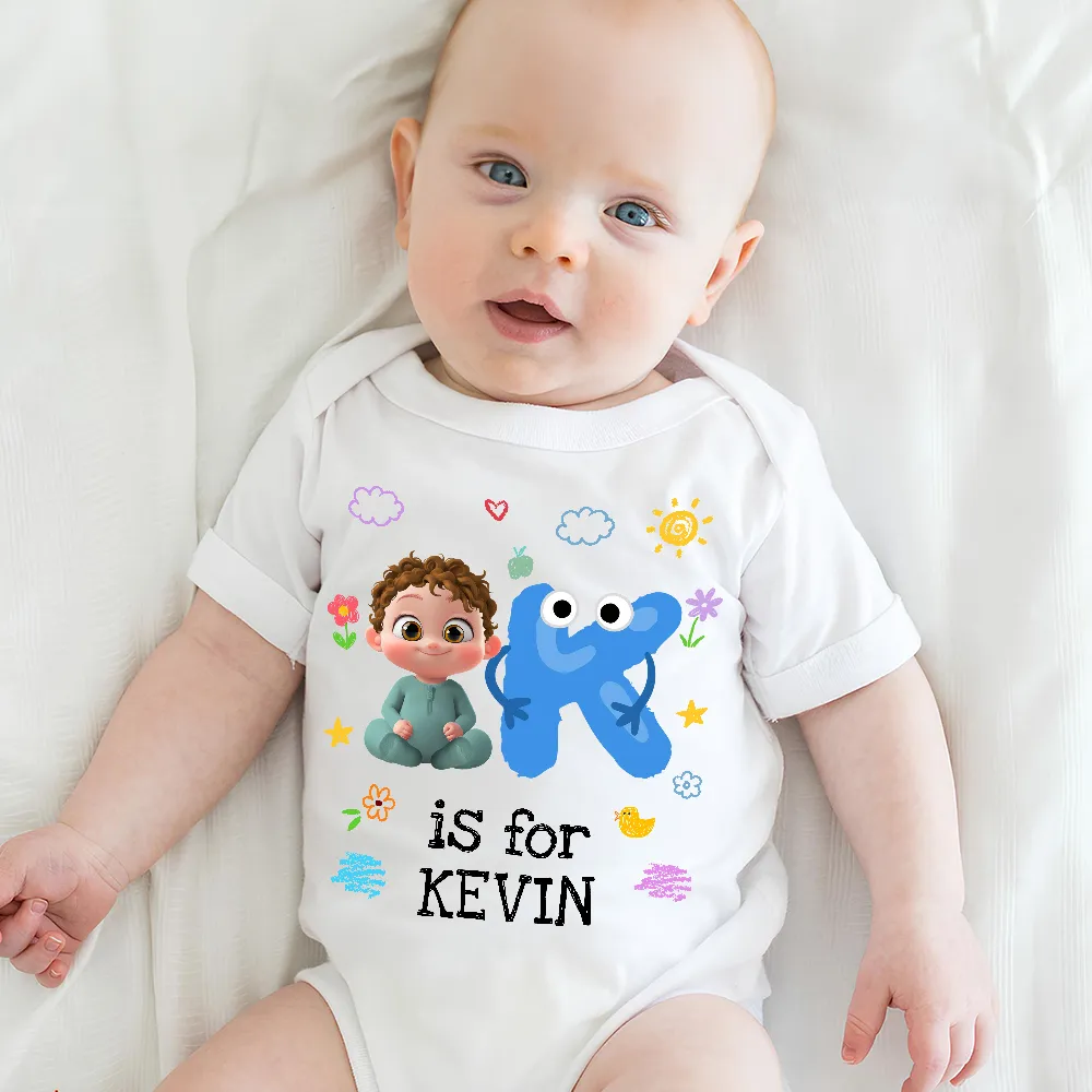 Short Sleeve Baby Onesie, Personalized A Is For Name Cute Print - Photo-Ready Newborn Gift Idea - Image 4