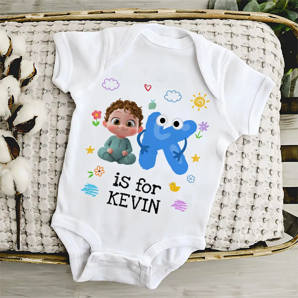 Short Sleeve Baby Onesie, Personalized A Is For Name Cute Print - Photo-Ready Newborn Gift Idea - Image 5