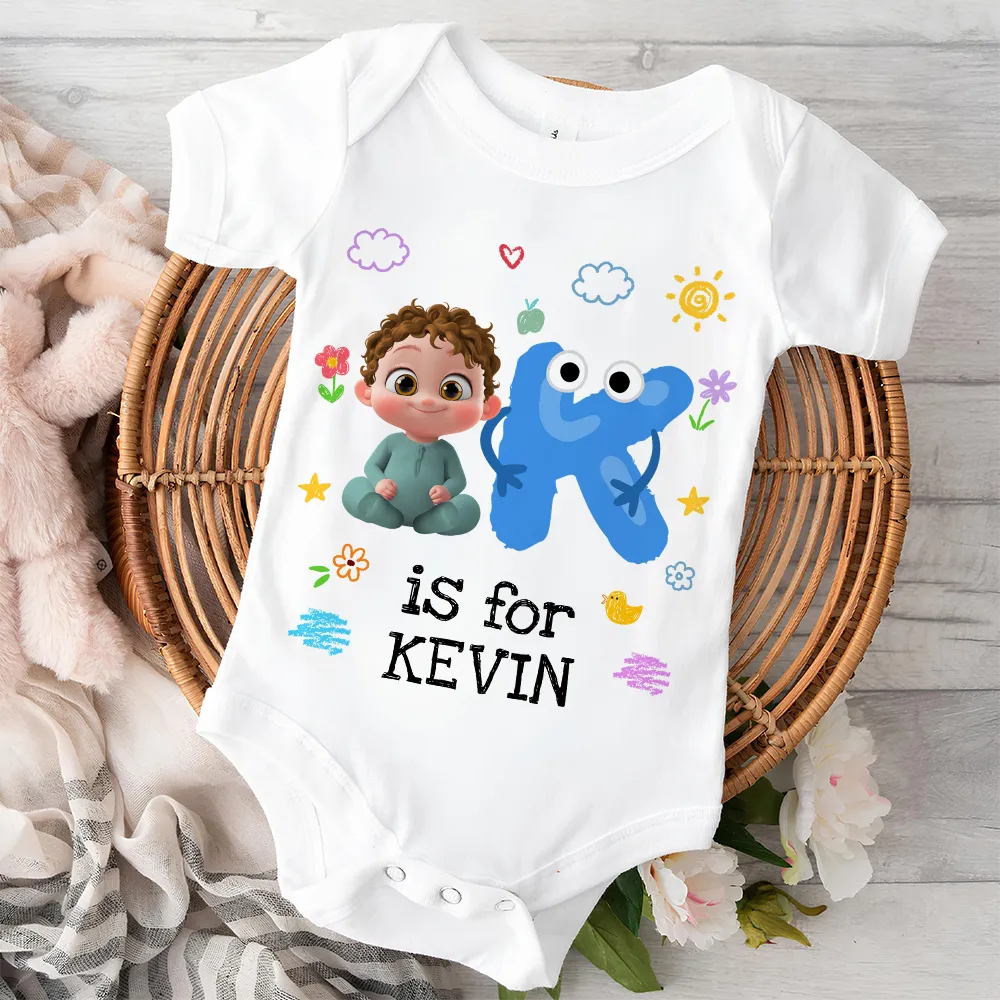 Short Sleeve Baby Onesie, Personalized A Is For Name Cute Print - Photo-Ready Newborn Gift Idea - Image 6