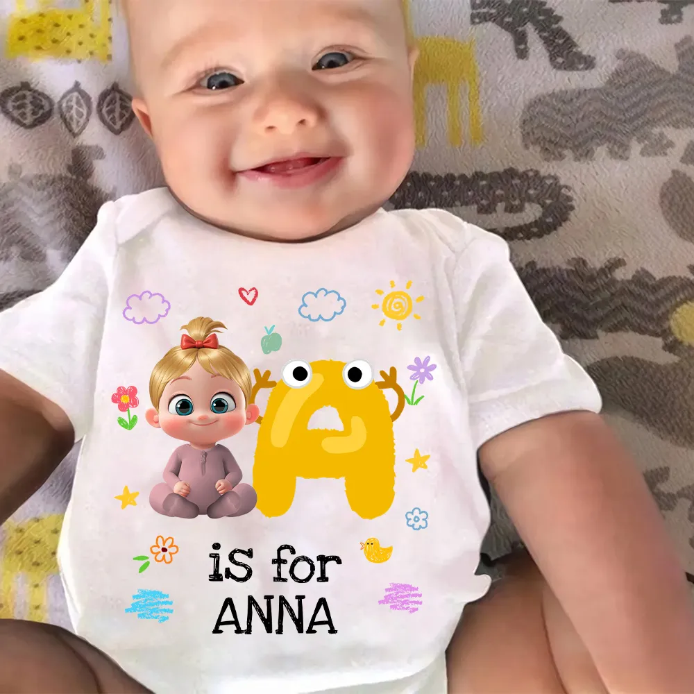 Short Sleeve Baby Onesie, Personalized A Is For Name Cute Print - Photo-Ready Newborn Gift Idea - Image 8