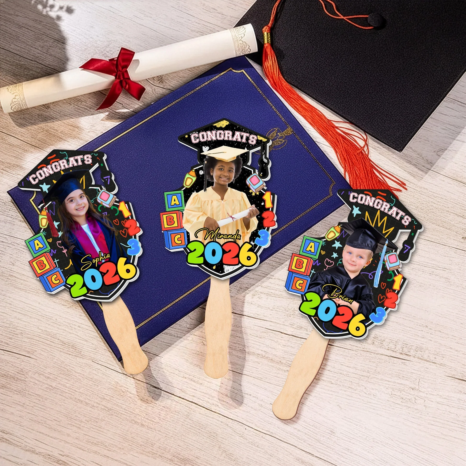 Personalized Graduation Foam Board Fan with Photo and Congrats Design for Kindergarten Graduation, Unique Gift for Kids - Image 3