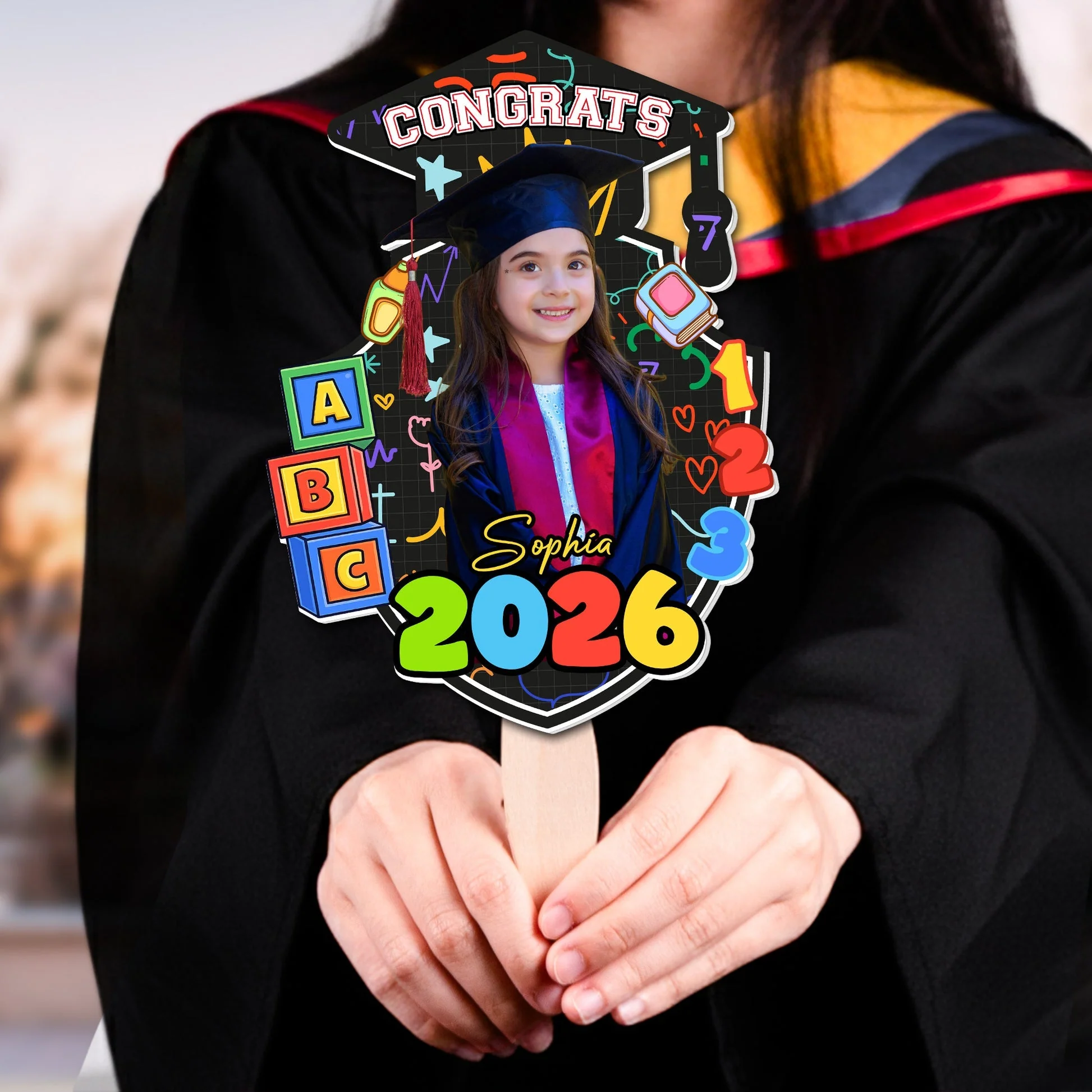 Personalized Graduation Foam Board Fan with Photo and Congrats Design for Kindergarten Graduation, Unique Gift for Kids - Image 4