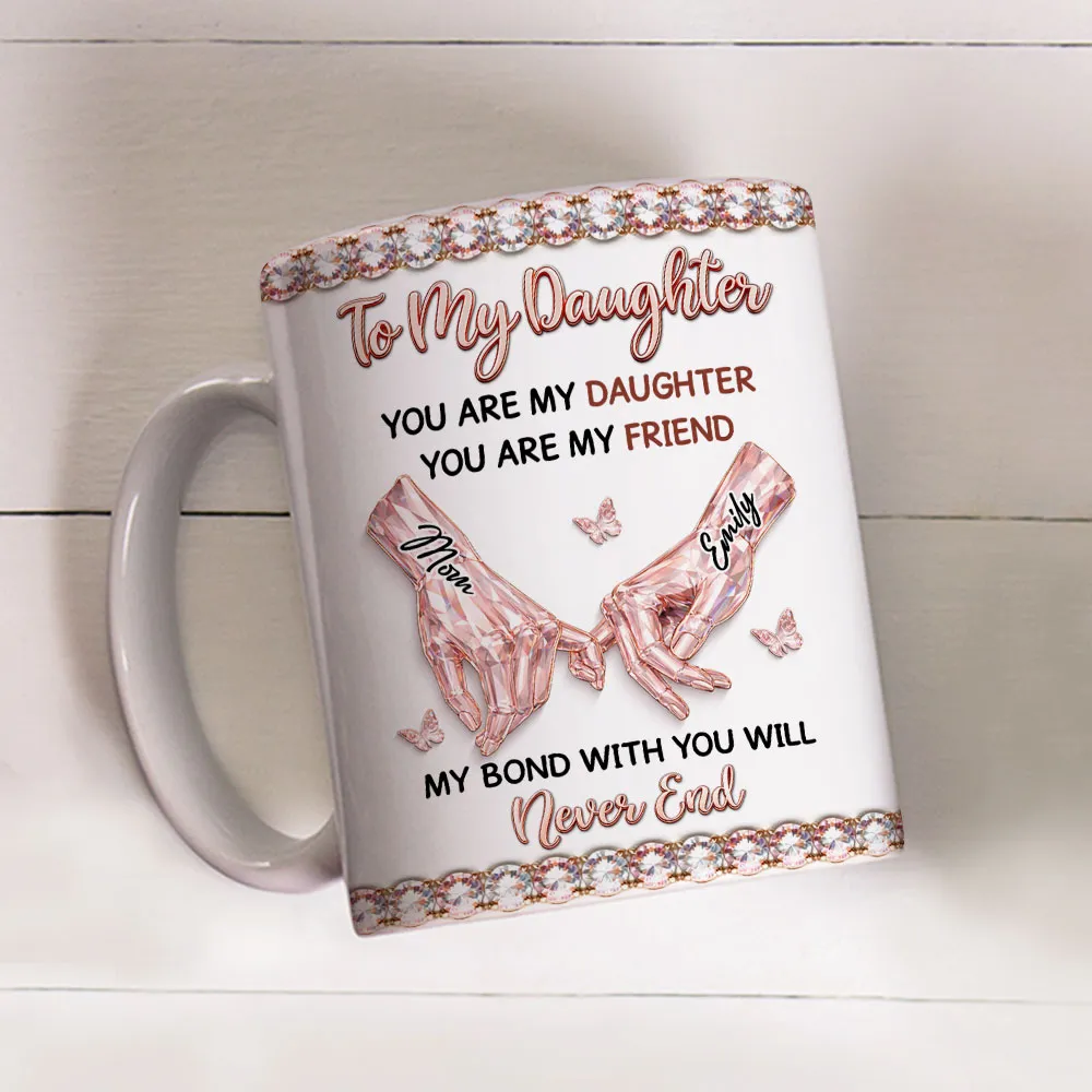 Personalized To My Daughter Ceramic Mug, Holding Hands Quote Design, Cute Pink Crystal Style, Unique Gift for Daughter - Image 4