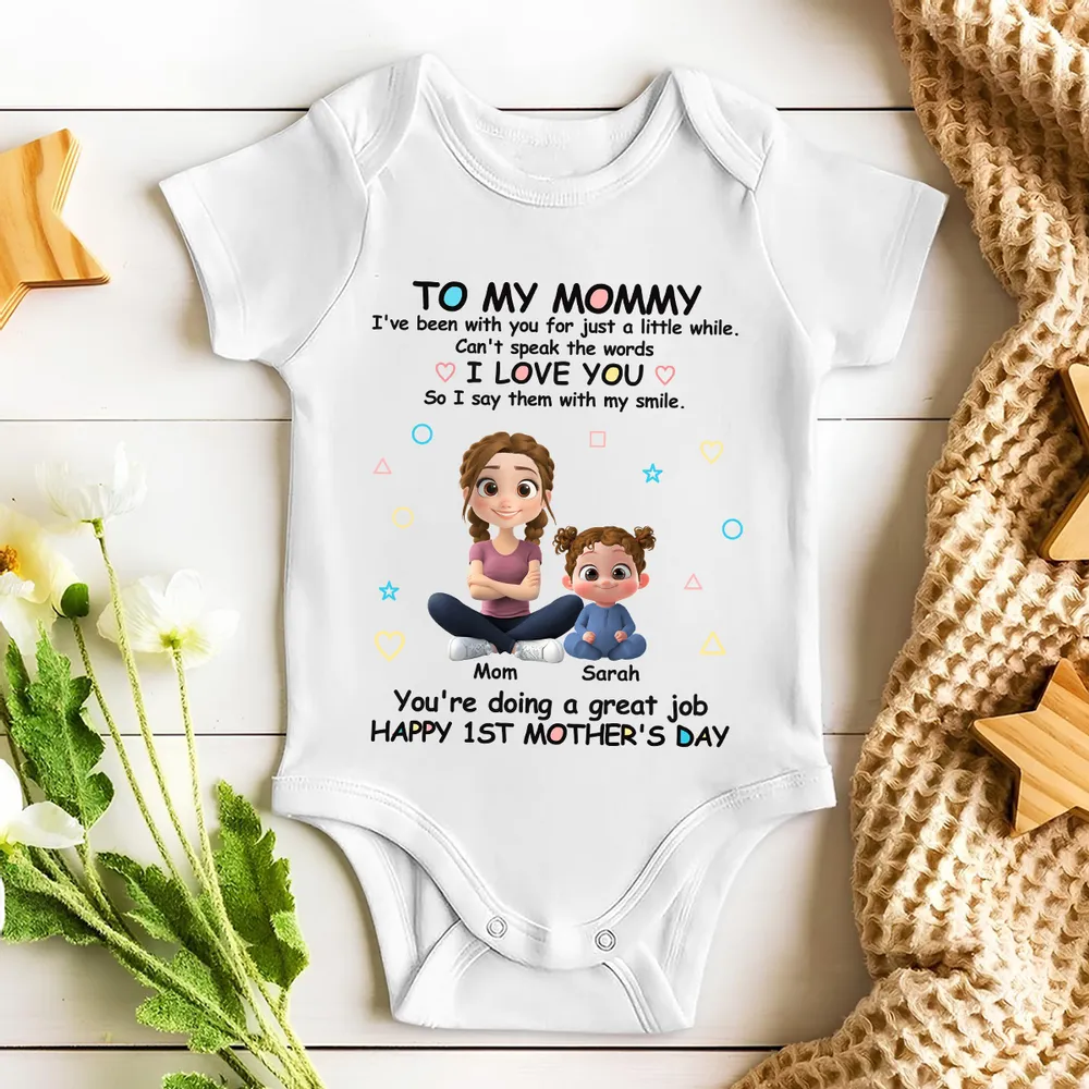 Personalized Short Sleeve Baby Onesie 'To My Mommy I Love You' Cute Cartoon Mom and Baby Gift for First Mother's Day - Image 4