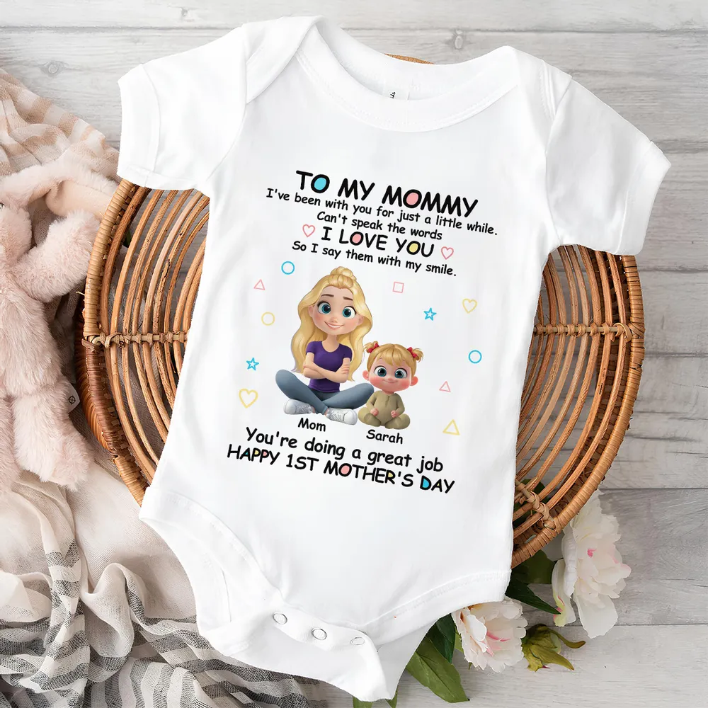 Personalized Short Sleeve Baby Onesie 'To My Mommy I Love You' Cute Cartoon Mom and Baby Gift for First Mother's Day - Image 6