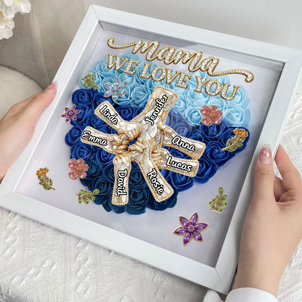 Personalized Flower Frame for Mom, Mama We Love You Heart Rose Shadow Box, Unique Custom Gift from Kids - Image 3