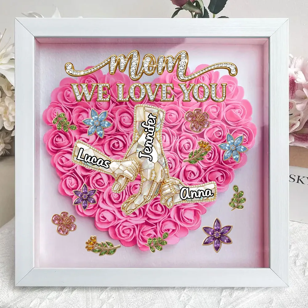Personalized Flower Frame for Mom, Mama We Love You Heart Rose Shadow Box, Unique Custom Gift from Kids - Image 4