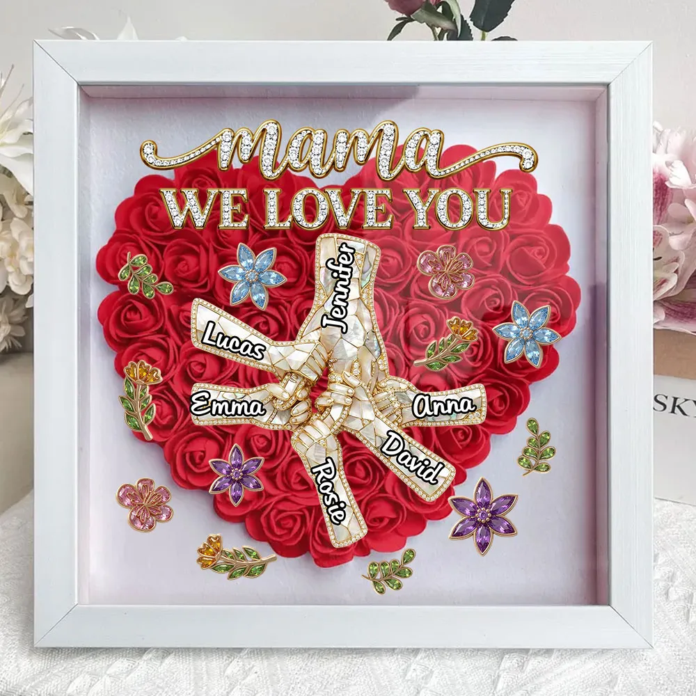 Personalized Flower Frame for Mom, Mama We Love You Heart Rose Shadow Box, Unique Custom Gift from Kids - Image 5