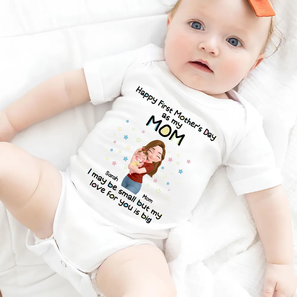 Personalized Short Sleeve Baby Onesie 'Happy First Mother's Day as my Mom' Cute Mom & Baby Hug Gift for New Mom - Image 4
