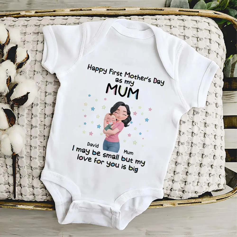 Personalized Short Sleeve Baby Onesie 'Happy First Mother's Day as my Mom' Cute Mom & Baby Hug Gift for New Mom - Image 5