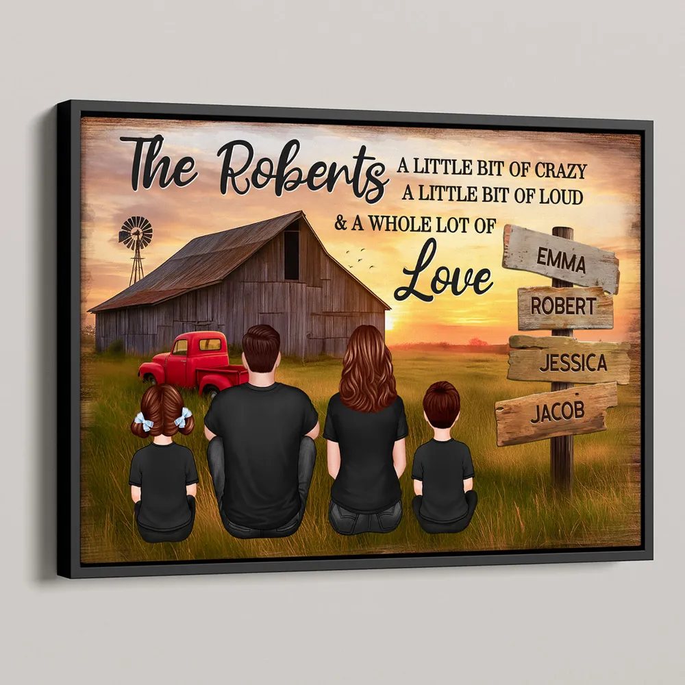 Custom Rustic Farm Family Poster Sunset Barn and Kids with Dog Cozy Country Decor Unique Father's Day Gift - Image 3