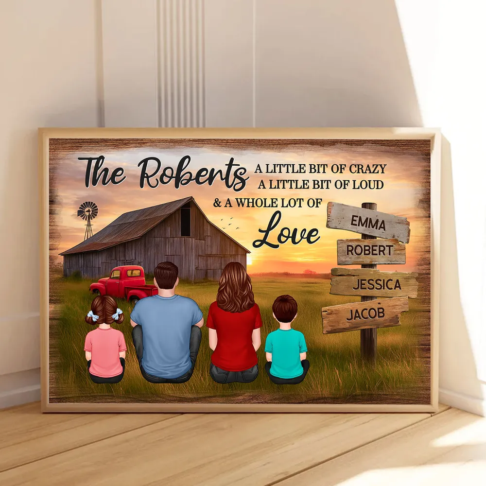 Custom Rustic Farm Family Poster Sunset Barn and Kids with Dog Cozy Country Decor Unique Father's Day Gift - Image 4