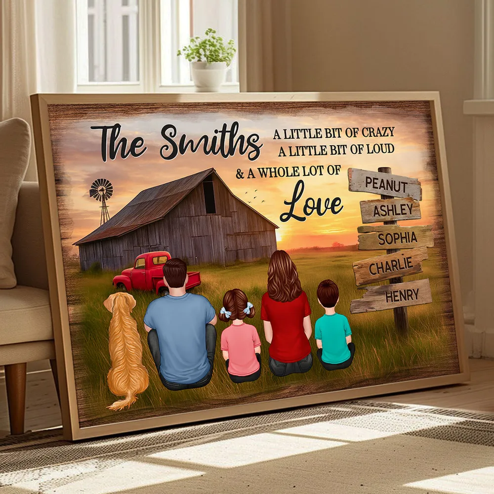 Custom Rustic Farm Family Poster Sunset Barn and Kids with Dog Cozy Country Decor Unique Father's Day Gift - Image 5