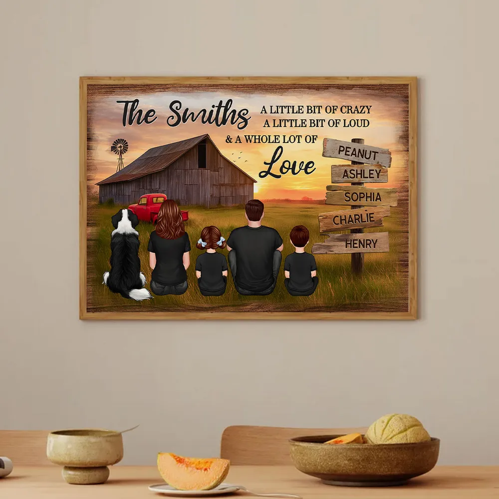 Custom Rustic Farm Family Poster Sunset Barn and Kids with Dog Cozy Country Decor Unique Father's Day Gift - Image 6